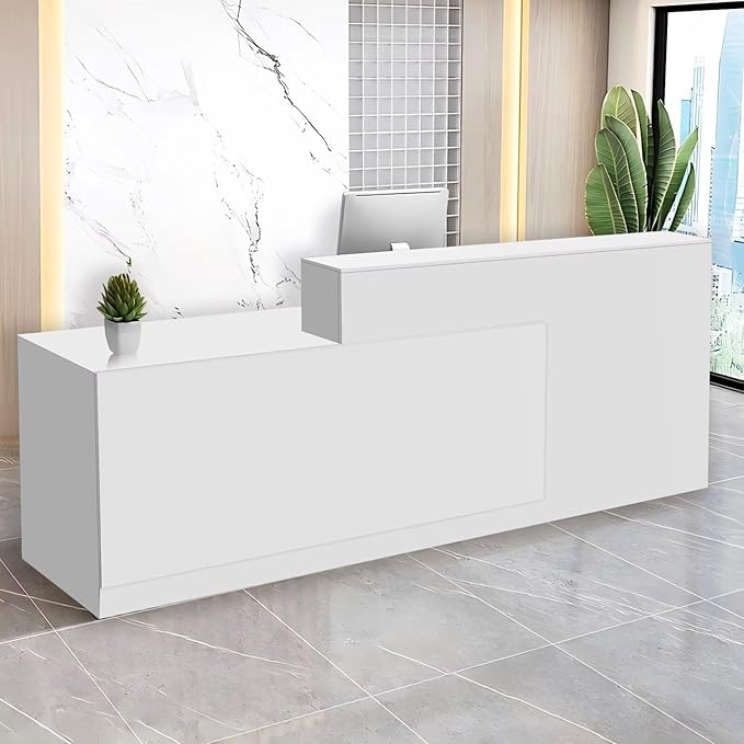 Reception Desk with Counter Modern Checkout Counter with Lockable Drawer Keyboard Tray Receptionist Desk for Office Salon Reception Table O Left 59inch/150cm