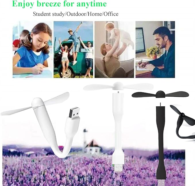 Mini USB Fan, Portable Pocket Fan USB-A Powered Little Cooler, Quiet Operation, for Home Office Car Outdoor Travel- 4 Pack (Black)