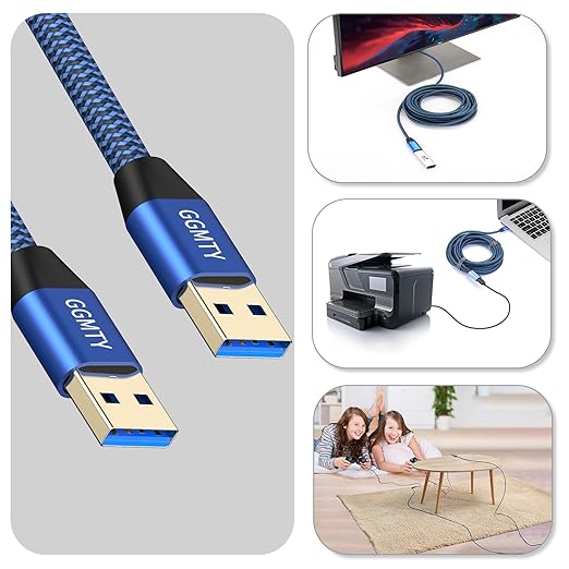 USB to USB Cable 3FT(2 Package),Durable Braidedfor USB 3.0 Male to Male Type A to Type A Cable Data Transfer Compatible with Hard Drive, Laptop, DVD Player, TV, USB 3.0 Hub, Monitor, Camera