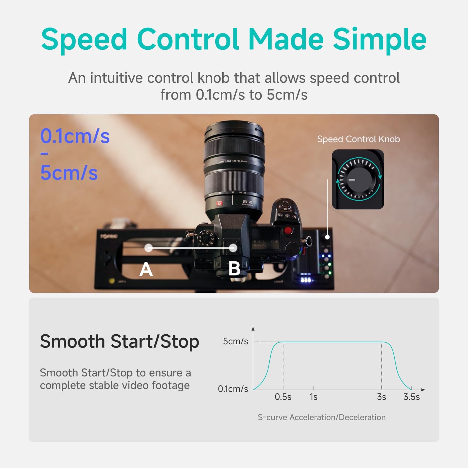 Accsoon Toprig Motorized Camera Slider, Wireless DSLR Video Slider with Button/APP Control, Time-Lapse/Loop Mode, Speed Knob, 120° Panoramic Shooting, Compatible with GoPro, Camera-24inch Video Slider
