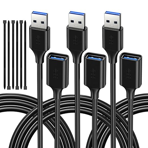 USB Extender Cord 5FT(3 Pack), USB 3.0 Extension Cable, USB A Male to Female, Compatible for USB Flash Drive, Hard Drive, Card Reader, Webcam, Printer, Keyboard, Mouse, Playstation, Xbox, VR Headset