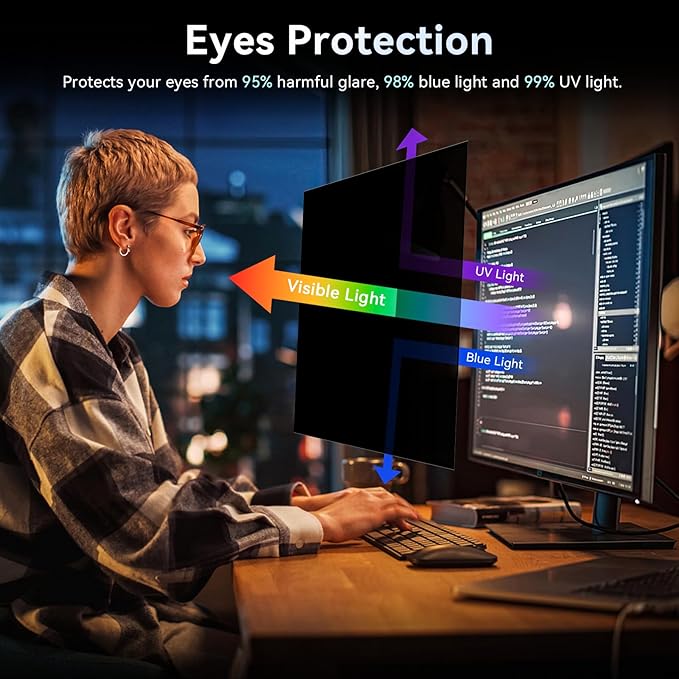 [2-Pack] 23.6 Inch Computer Privacy Screen Filter for 16:9 Widescreen Monitor, Removable Eye Protection Anti Glare Blue Light Filter Privacy Shield, Anti Scratch Anti Spy Screen Protector Film 23.6 In