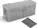 Cable Management Box, Woven Rattan Cord Hider With Lid & Button Lock, Floor Cord Holder for Power Strip USB Hub, Boho Desk Wicker Wires Storage Cable Organizer Box(grey)