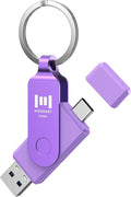 MOSDART 512GB USB3.1 Fast Speed C and A Dual Flash Drive, exFAT Memory Stick with Keychain and LED Indicator, for iPhone 15 and 16, Android Phone, iPad, MacBook, and Other Laptops, Purple