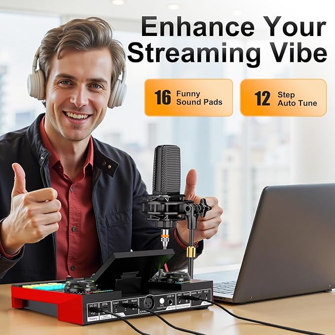 Podcast Equipment Bundle with 3.5mm Microphone and Live Sound Card, Audio Interface Mixer Sound board, Podcast Microphone Bundle for PC/Phone, Gaming, Recording, Streaming, Singing, Voice Changer