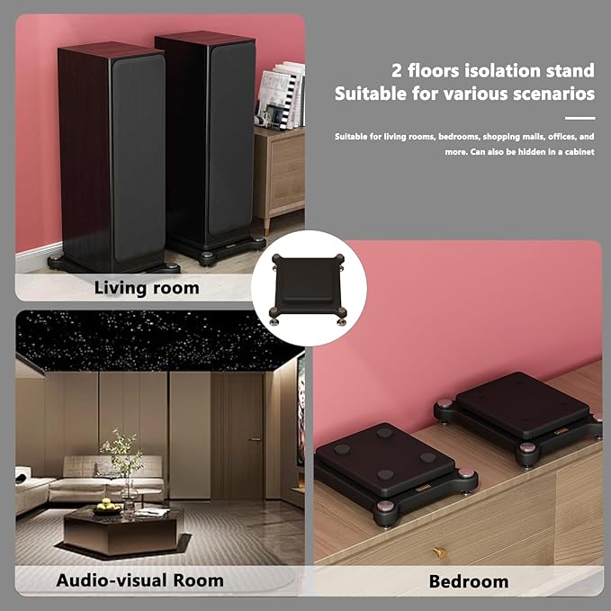 2pcs Subwoofer Isolation Stand, Double-Layered Speaker Isolation Stands with Stainless Steel Metal Feet, Acoustic Speakers Isolation Pad for Floor, Desktop (13.7×15.7in)