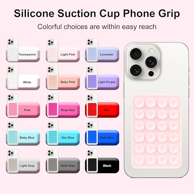 2PCS Silicone Suction Phone Case Mount,Non Slip Suction Cup Phone Mount,Hands-Free Phone Accessories Holder for Selfies and Videos,Silicon Adhesive Phone Stand Sticky for Cell Phone Pink