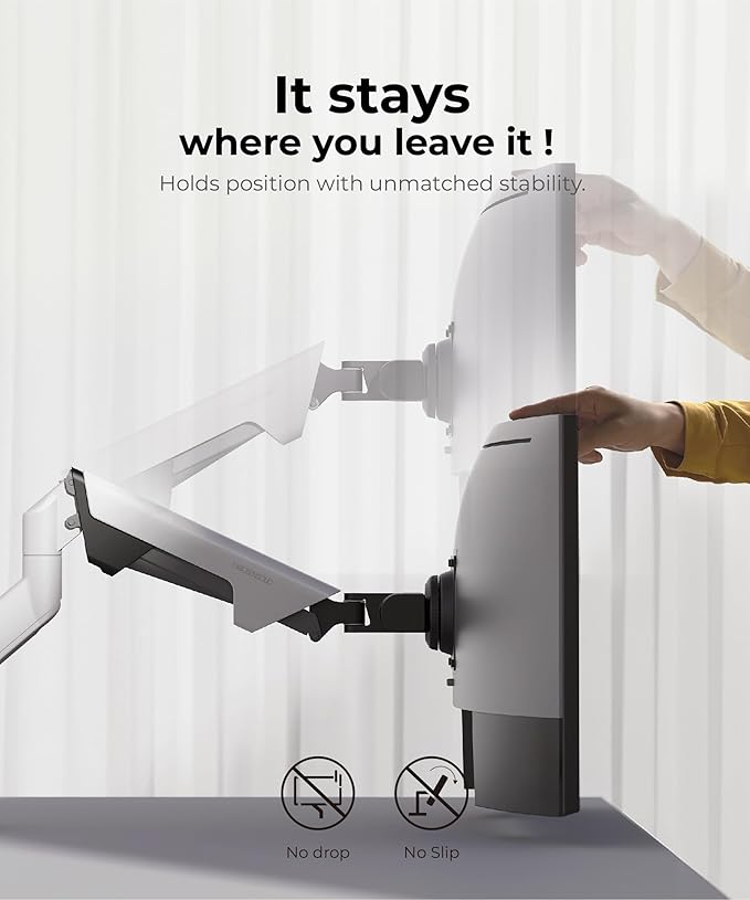 Heavy Duty Monitor Arm Desk Mount for 34 to 49 Inch Ultrawide Curved Flat Monitors, Supports 14 to 38 lbs, Smooth Gas Spring Movement, VESA 75x75/100x100, White, Classic