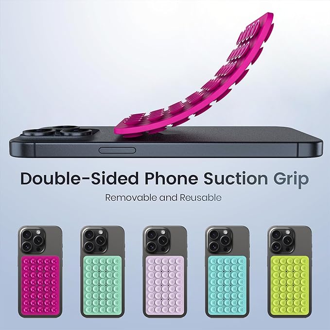2PACK Silicone Double Sided Suction Phone Case Mount, Detachable Hands Free & Strong Grip Holder for Selfies & Videos, Compatible iPhone Android (Rose Red, 2Pack 40 Suction Cups)