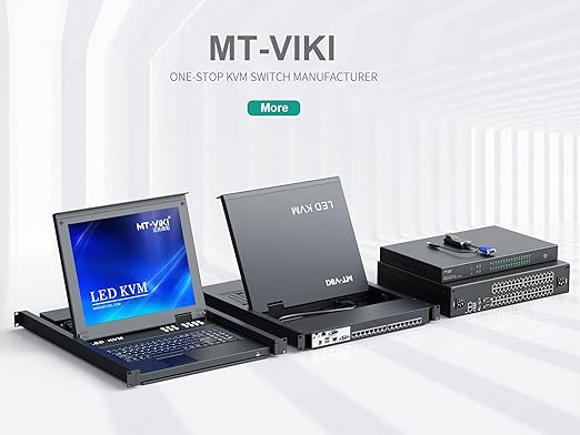 MT-VIKI Rack KVM Switch w/17'' LCD Monitor, 16 Port VGA KVM Switch with Keyboard Touchpad Monitor, Fit for 1U 19'' Rack, OSD/Hotkey/Button 【with 16 VGA KVM Cable】