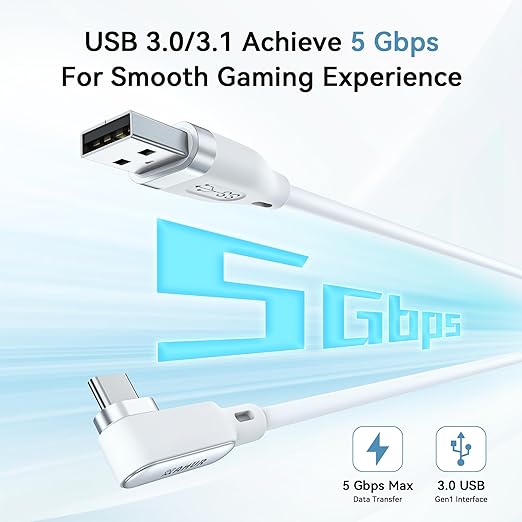 AMVR 16FT(5M) Link Cable Compatible with Meta Quest 3/3s/2/Pro & Pico 4 Series - Max to 5Gbps USB-C Data Line to USB 3.0 for PC Gaming & SteamVR Transmission (White)