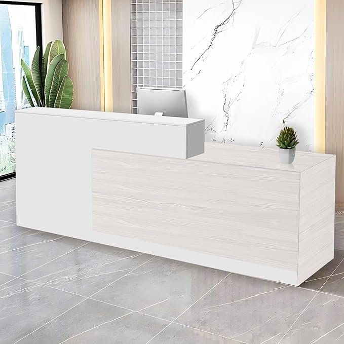Reception Desk with Counter Modern Checkout Counter with Lockable Drawer Keyboard Tray Receptionist Desk for Office Salon Reception Table R Right 51inch/130cm