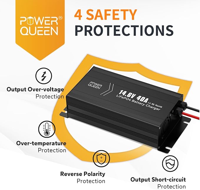 Power Queen Bluetooth 12V 100Ah LiFePO4 Battery with 14.6V40A LiFePO4 Battery Charger, Group 24 Deep Cycle Battery, 100A BMS with Low-Temp Cut-Off Protection for RV, Trolling Motors, Solar System