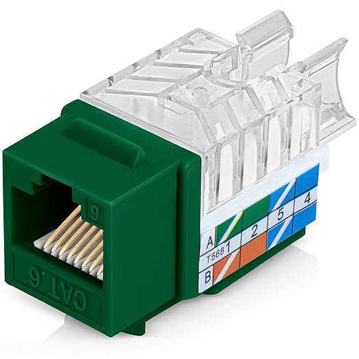 Everest 45° Angled RJ45 Cat6 Keystone Jacks 10-Pack in Green - Slim Profile Female RJ45 Connectors - Cat 6 Keystone Jack - Compatible with 45° Angled Speed Termination Tool - 45Term (B0BL3GS7ZY)