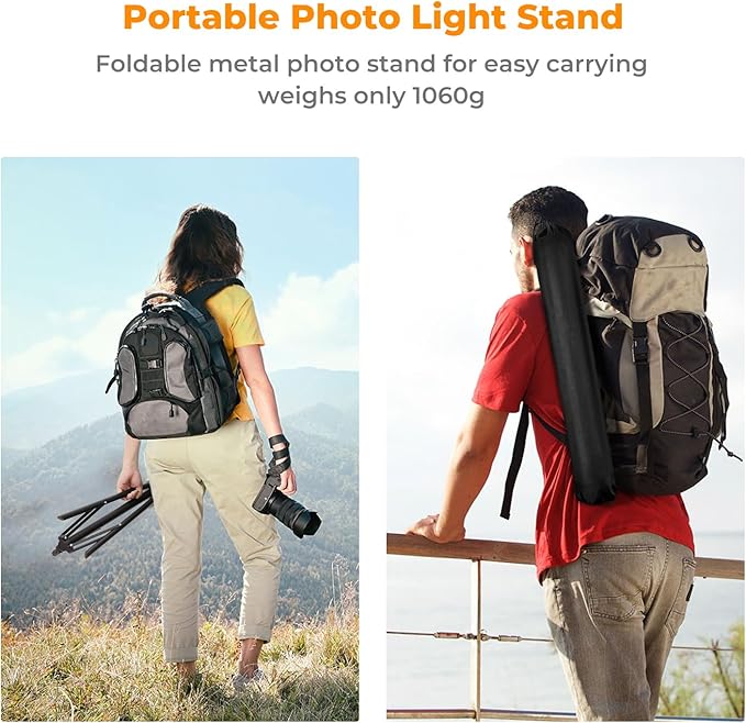 K&F Concept Light Stand for Photography, 7.5ft/2.3M Portable Extendable Photo Video Tripod Stand, Lighting Tripod with 1/4" Screw for Lighting/Strobe Light/Webcams/Cameras/Softbox, with Storage Bag