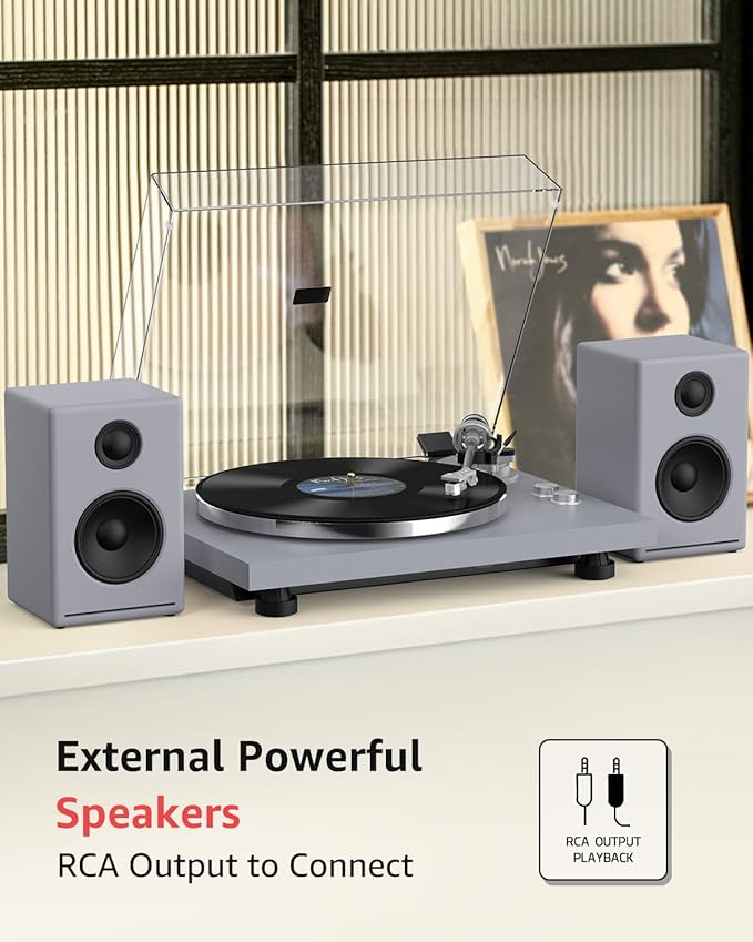 Turntable Record Player Wireless Output Carbon Fiber Tonearm Vinyl Player Aluminium Platter Belt-Drive LP Turn Tables 33 1/3&45 RPM Phono Level Audio RCA Line Output AT-3600L MM Cartridge Grey
