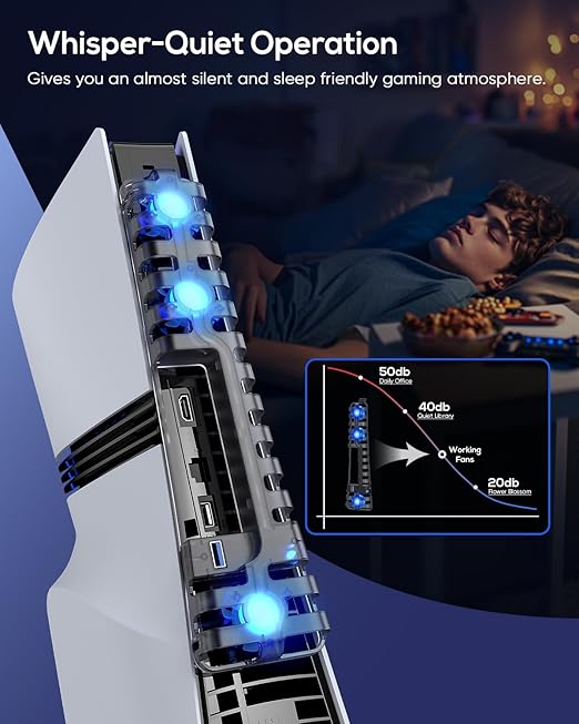 Auto Cooling Fan for PS5 Pro/Slim, USB 3.0 Port, Adjustable 3 Speed, with LED Light, Memory Function, Quiet and Efficient Cooling System for PS5 Pro/Slim Cooling Fan