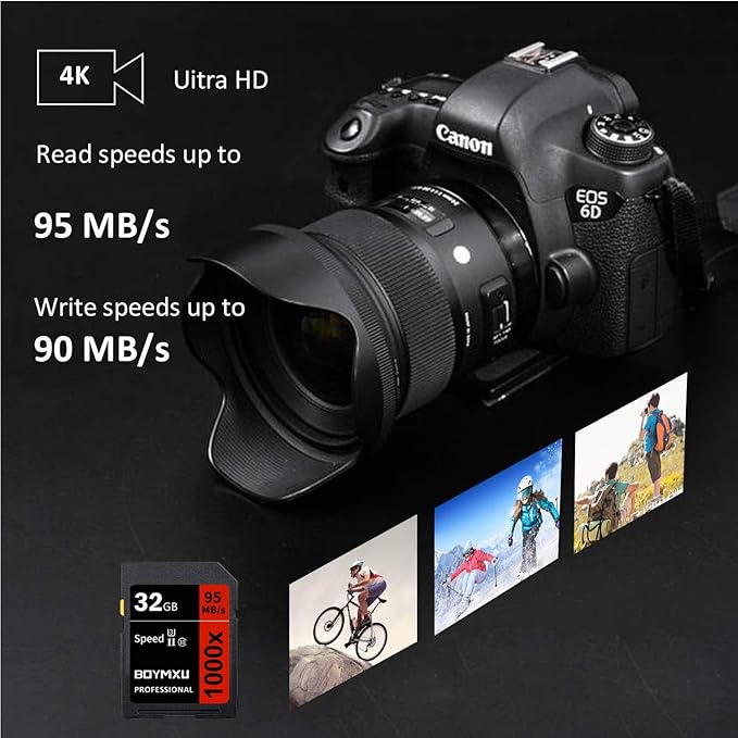 Professional 32GB Class 10 U3 Memory Card - Up to 95MB/s for Cameras & Camcorders - Red/Black