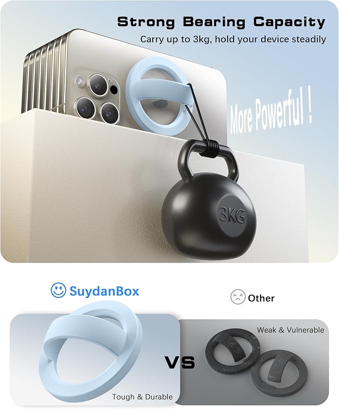 GONEZ Magnetic Phone Grip Compatible with MagSafe, Removable Silicone Loop Grip, Phone Ring Holder for Back of Phone for iPhone 16/15/14/13/12 Series, Blue