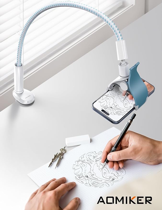 Gooseneck Phone Holder for Bed - [Upgrade Nylon Braid] 38” Flexible Lazy Arm Clip, 360 Adjustable Overhead Phone Mount for iPhone 16 15 14 13 12 11 Pro Max Mini Plus, 4-7" Cellphone - White