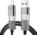 2Pack 4 in 1 USB C Cable Fast Charging PD 65W 27W Multi Charger Cord with Type C/USB A/L Port, 3FT Round Braided Dual USB-C Cable for iPhone 16 15 14 Pro Max/Samsung/i-Pad/MacBook