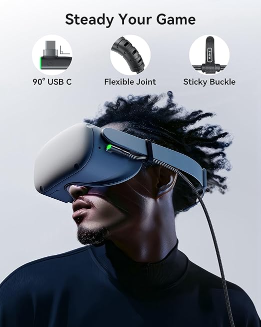 INIU Link Cable 16ft with Charging Port, VR Cable for Meta Oculus Quest 3s Quest 3 2 Pro, Pico 4, PC VR, Steam VR, High Speed USB 3.0 Data Transfer USB C Cable, Charger Cord for VR Headset Accessories