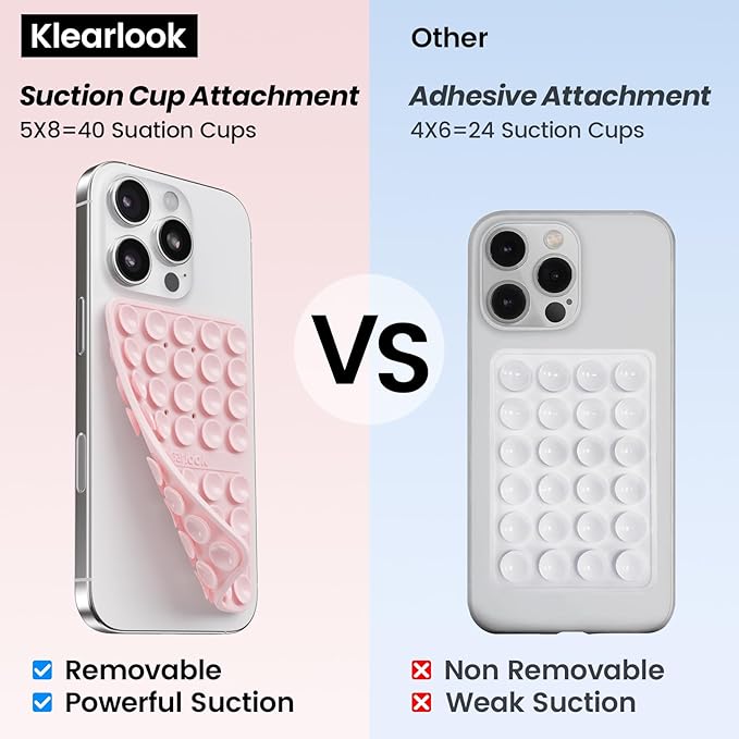 Klearlook 4Pack Silicone Suction Cup Phone Case Mount Double Sided, Sticky Phone Grip for Cell Phone, Hands-Free Phone Accessories for Selfies and Videos, Clear & Light Pink & Hot Pink & Lavender