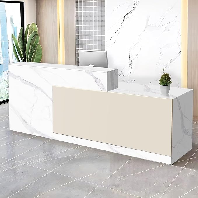 Reception Desk with Counter Modern Checkout Counter with Lockable Drawer Keyboard Tray Receptionist Desk for Office Salon Reception Table N Right 71inch/180cm