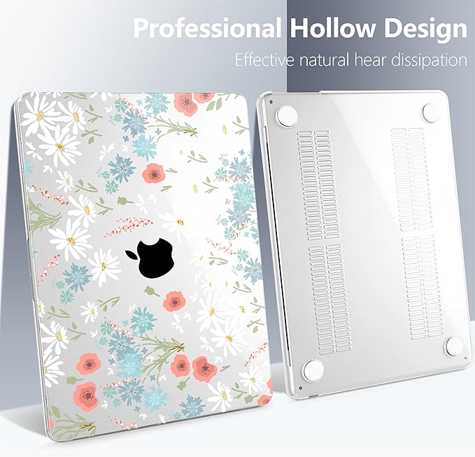 Batianda Premium Case for New MacBook Air 15 inch 2025 2024 2023 with M4 M3 M2 Chip, Floral Designed Protective Plastic Hardshell & Keyboard Cover & Screen Protector, Cute White Flower