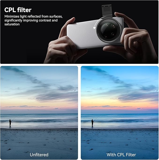 APEXEL CPL Filter 67mm Circular Polarizer Polarizing Filter for iPhone/DSLR for iPhone Camera Lens 16 15 14 13 12 Pro Max Samsung Galaxy Huawei with Adapter Ring, Universal Clip, Cold Shoe