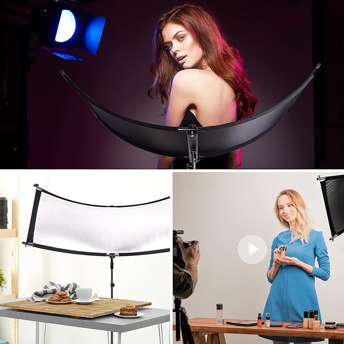 FUDESY Clamshell Light Reflector/Diffuser,67"x24" Curved Photography Lighting Reflector for Photo Video Studio Shooting with Black/Silver/White/Gold Reflectors,Carry Bag
