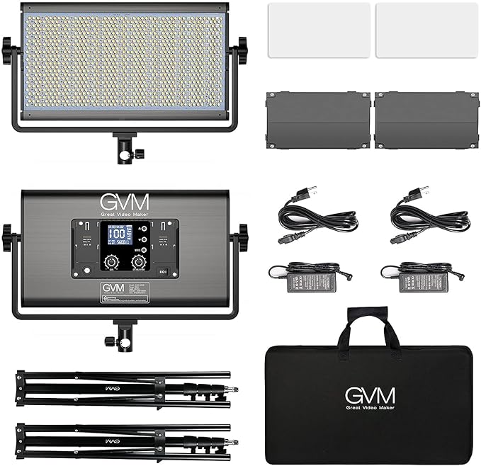 GVM 1500D RGB LED Video Light, 75W Video Lighting Kit with Bluetooth Control, 2 Packs Led Panel Light for Photography, YouTube Studio, Video Shooting, Conference, 1128 Led Beads