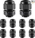 10 PCS 3/4"(12.5-18mm) NPT Nylon Cable Gland Joints with Gaskets, IP68 Adjustable Lock Nut Strain Relief Cord Grip Waterproof Cable Glands - UL Listed and RoHS Compliant
