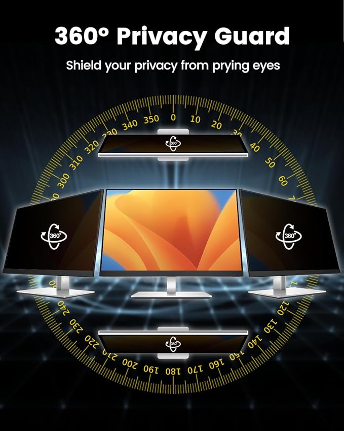 F FORITO 23 Inch 16:9 360°Privacy Screen Protector for Computer Monitor, Removable Eye Protection Anti Blue Light Anti Glare Computer Screen Privacy Shield for 23" Widescreen Monitors