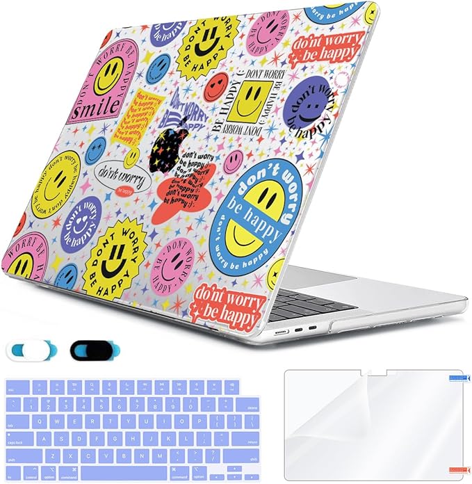 Compatible with 2025 2024 2023 2022 MacBook Air 13 inch Case M4 A3240 M3 A3113 M2 A2681, Hard Shell &Keyboard Cover&Screen Film&Webcam Cover for New M4 Mac Air 13.6 inch with Touch ID, Smile