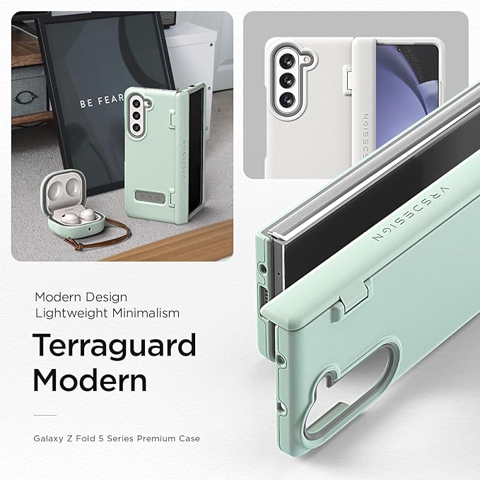 VRS DESIGN Phone Case for Galaxy Z Fold 5 5G (2023) [Terra Guard Modern], Premium Modern Neat Style Case [Anti Scratch Spring-Loaded Hinge Protection] with Screen Protector (Marine Green/Renewed)