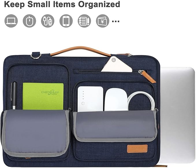 MOSISO 360 Protective Laptop Shoulder Bag,15 inch Computer Bag Compatible with MacBook Air M4 M3 M2/Pro A1990 A1707, Dell XPS Plus,Side Open Messenger Bag with 4 Zipper Pockets&Handle, Navy Blue