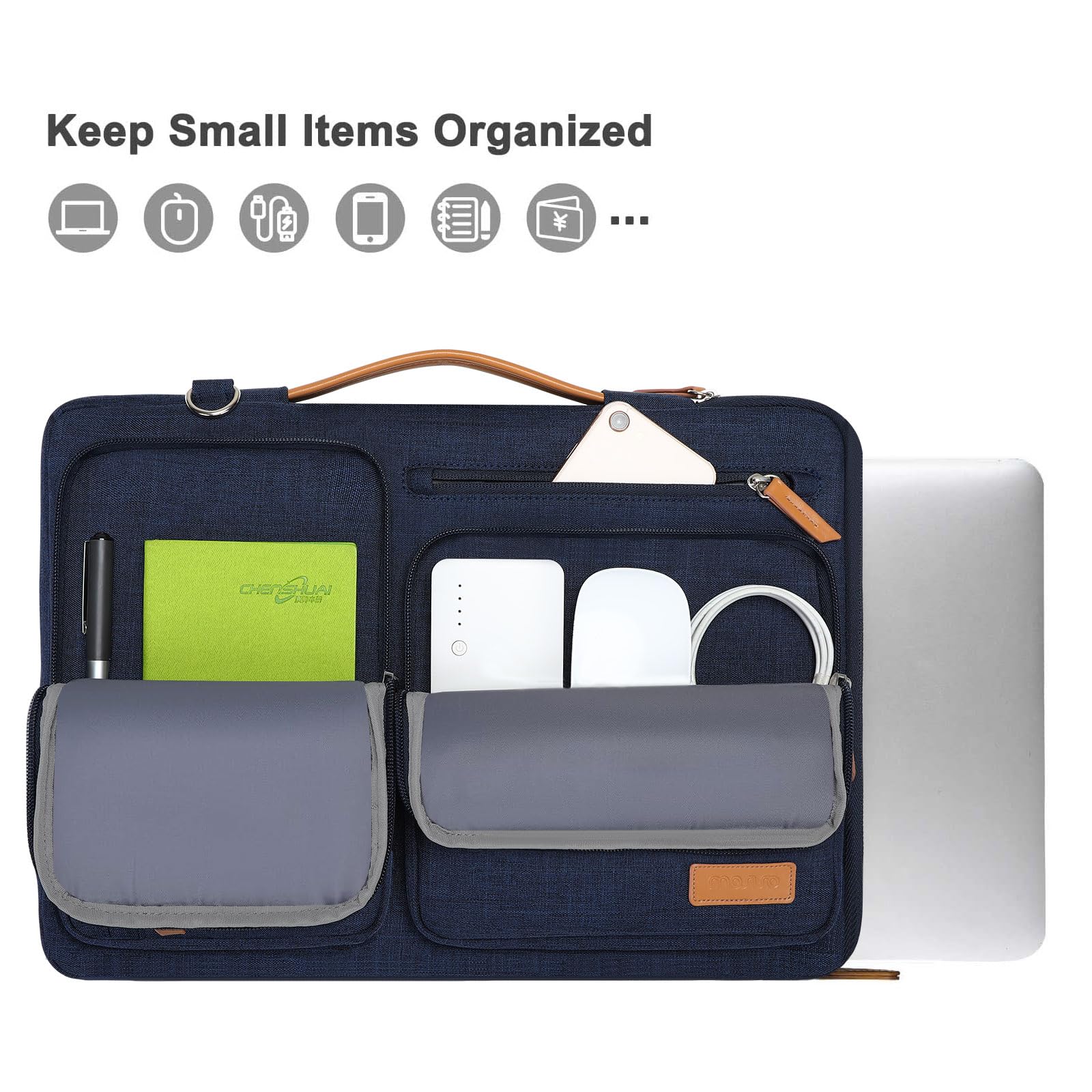 MOSISO 360 Protective Laptop Shoulder Bag,15-15.6 inch Computer Bags Compatible with MacBook Pro 16 inch, HP, Dell, Lenovo, Asus Notebook,Side Open Messenger Bag with 4 Zipper Pockets, Navy Blue