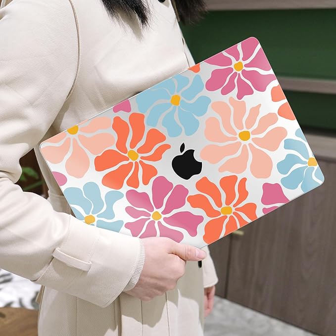 MEEgoodo for M4/M3/M2 MacBook Air 15.3 inch Case 2025 2024 2023, Case Fit Model (A3241/A3114/A2941) for MacBook Air 15 inch, Laptop Hard Shell with Keyboard Cover, Minimalist Style Floral