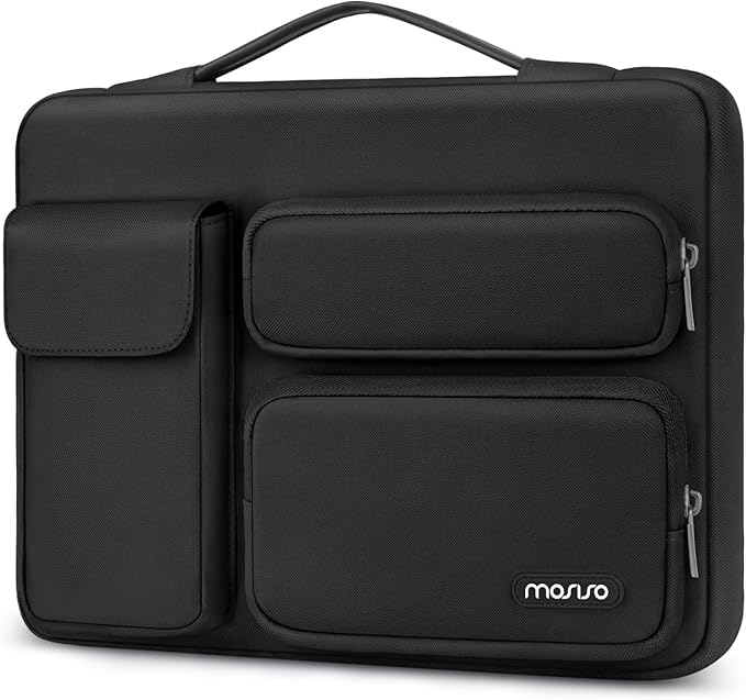 MOSISO 360 Protective Laptop Case 15 inch, Laptop Sleeve Compatible with MacBook Air 15 M4 A3241 M3 A3114 M2 A2941 2025-2023, Dell XPS 15, Side Open Bag with 2 Raised&1 Flapover Pockets, Black