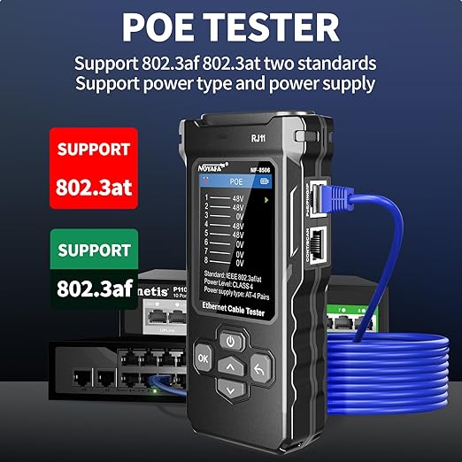 NOYAFA NF-8506 Network Cable Tester with IP Scan, TDR CAT5 CAT6 Ethernet Cable Tester, PoE PingTest, Network Rate Test, Port Flashing, Network Tester Cable Toner for RJ11 RJ45