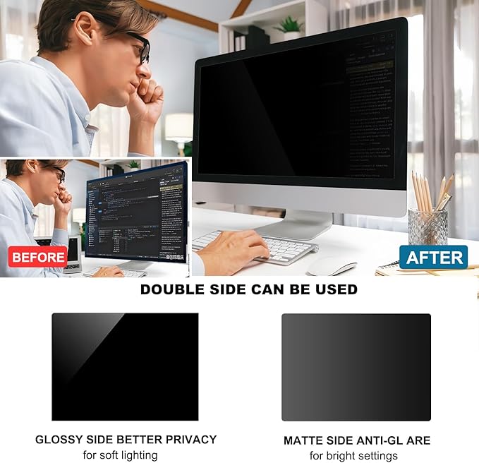 24 Inch Computer Privacy Screen Shield [2 Pack] for 16:9 Widescreen Desktop Monitor - Anti-Glare Blue Light Privacy Filter and Anti Spy Privacy Screen Protector Film