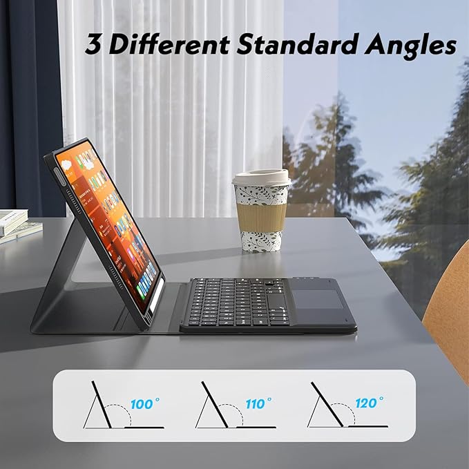 Keyboard Case for iPad Pro 12.9 Inch 2017/2015 (1st & 2nd Generation), 7 Color Backlit, Multi-Touch Trackpad, Detachable Wireless with Pencil Holder Stand Folio Keyboard Cover, Black