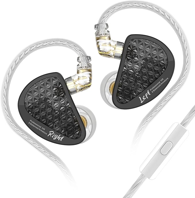 KZ AS16 Pro 8 Balance Armatures in-Ear Earphone,Pro HiFi IEMs Music Earbuds for Studio Recording,Stereo Sound Gaming Earbuds Positioning in Ear Headphones with Microphone Wired(Black,with Mic)
