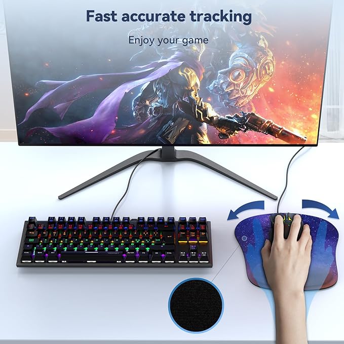 TECKNET 2 Pack Mouse Pad with Wrist Support, Ergonomic Gaming Mouse Pad Pain Relief, Portable Comfortable Mousepad for Computer, Laptop, Office, Home Non-Slip Base, Waterproof Surface - Purple Galaxy