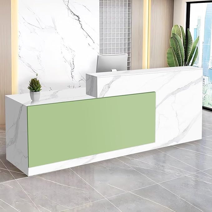 Reception Desk with Counter Modern Checkout Counter with Lockable Drawer Keyboard Tray Receptionist Desk for Office Salon Reception Table Q Left 59inch/150cm