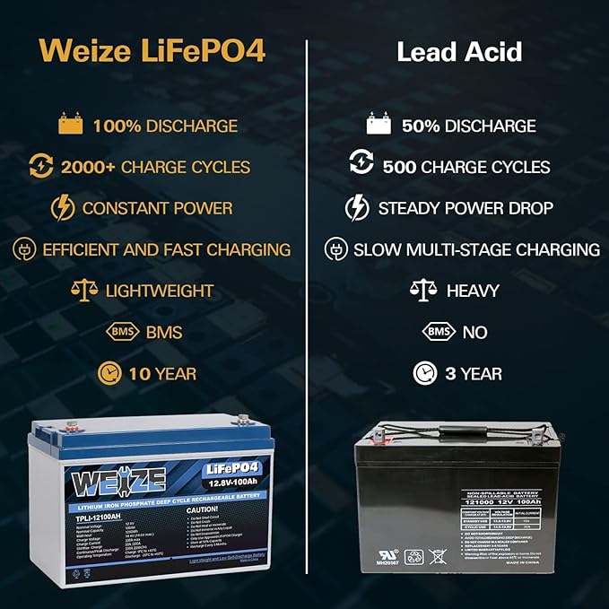 WEIZE 12V 100Ah LiFePO4 Battery Group 31 Lithium Battery, Built-in 100A BMS, Low Temperature Protection Deep Cycle Battery for Trolling Motor, RV, Solar, Marine, Camping, Home Energy Storage (2 Packs)