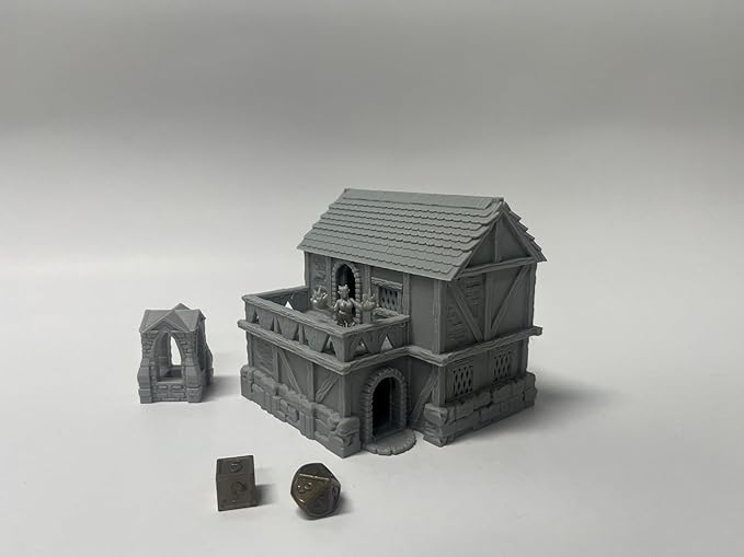 Paintable Tabletop Miniature Little Town Building Terrains Compatible with RPG War Games - 18mm Scale Dioramas Building Set Scenery with Medieval Architecture Style by HAUTICO (HVillageHouses7-1)