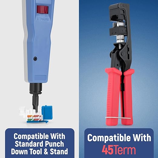 Everest 45° Angled RJ45 Cat6A Keystone Jacks 10-Pack in Blue - Slim Profile Female RJ45 Connectors - Cat 6A Keystone Jack - Compatible with 45° Angled Speed Termination Tool - 45Term (B0BL3GS7ZY)