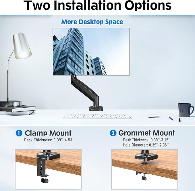 MOUNTUP Monitor Arm Desk Mount, Fully Adjustable, Computer Monitor Stand for 17-30 Inch, 4.4-17.6lbs Screen, VESA Mount with C Clamp & Grommet Base, Black